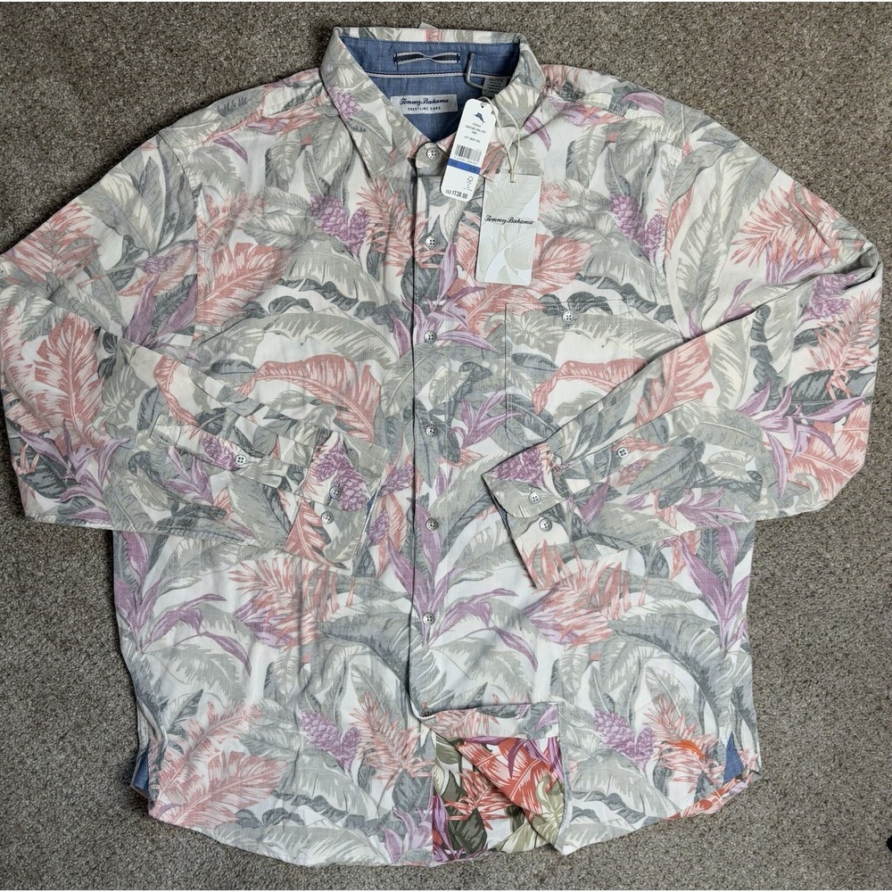 Tommy Bahama Men's XL Shirt Coastline Cord Lush Vines Sweet Chili Floral new - Picture 2 of 11